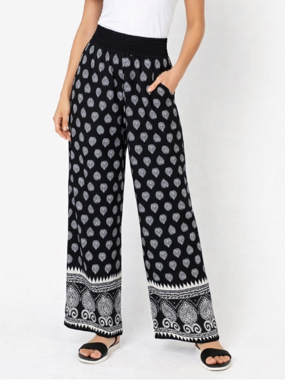 a'gaci Black and White Track Pants with Paisley Print
